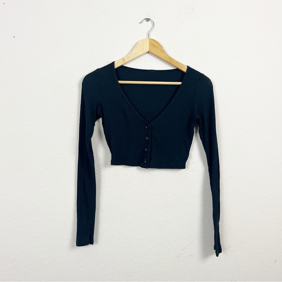 Alo Yoga Black Ribbed Cropped Whisper Cardigan Size XS - Picture 2 of 5